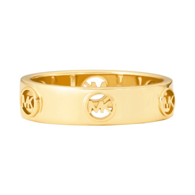 Main Image 1 of Michael Kors Yellow Gold Plated CZ MK Motif Ring Size L