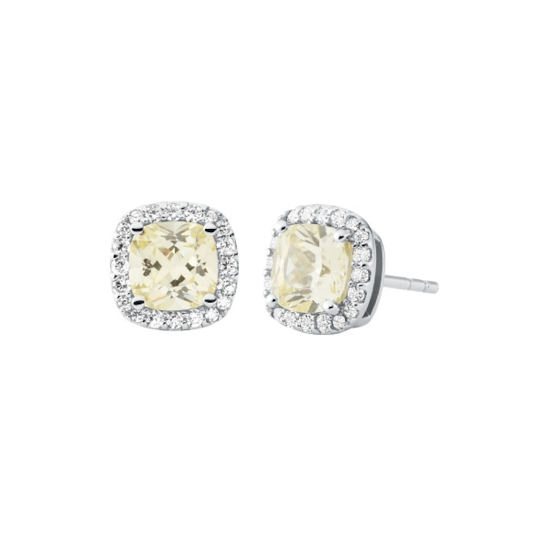 Michael Kors Brilliance Silver Yellow CZ Cushion Earrings
