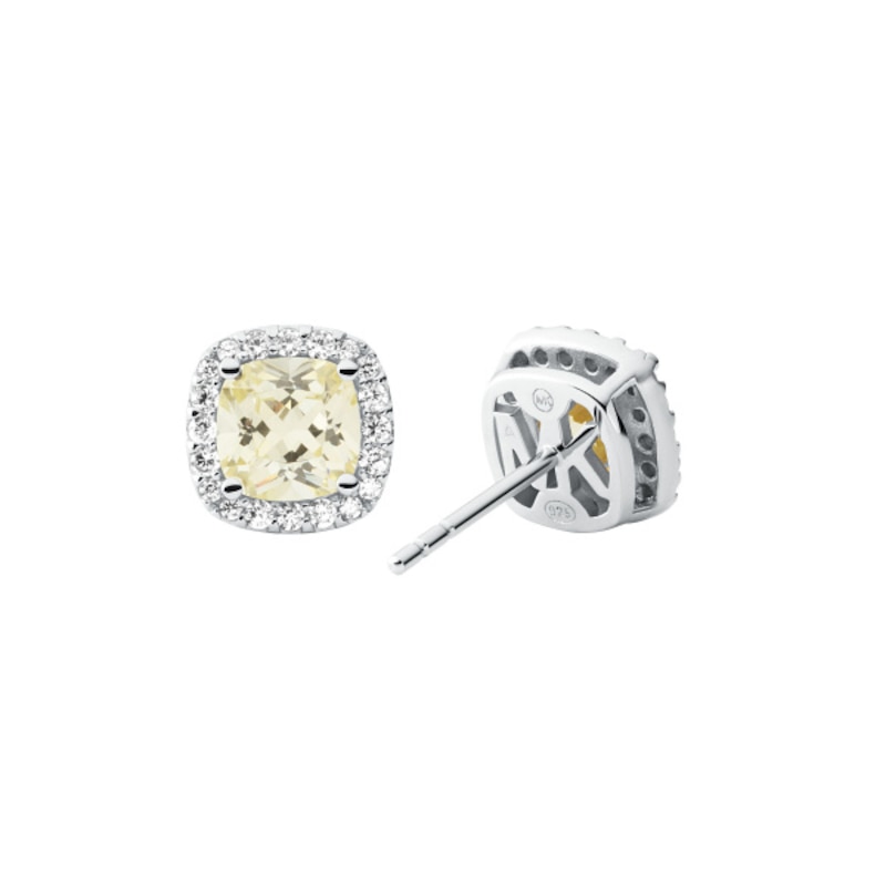 Michael Kors Brilliance Silver Yellow CZ Cushion Earrings