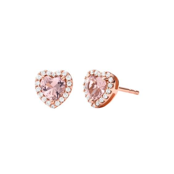Women's Michael Kors Brilliance Rose Gold Plated Cz Heart Earrings