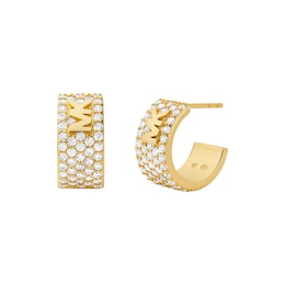 Michael Kors Yellow Gold Plated CZ Wide Hoop Earrings