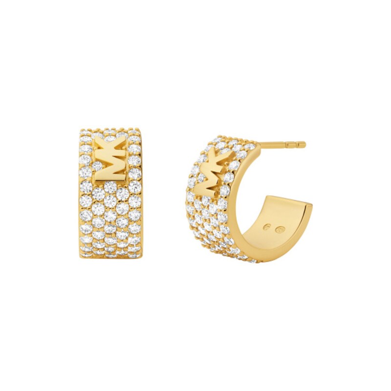 Michael Kors Yellow Gold Plated CZ Wide Hoop Earrings