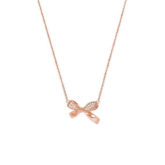 Emporio Armani Rose Gold Plated Silver CZ Bow Necklace