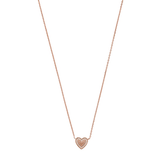 Emporio Armani Rose Gold Plated Silver CZ Heart Necklace