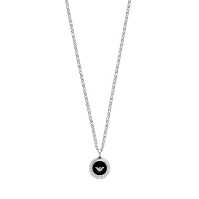 Emporio Armani Gianni Stainless Steel Onyx Disc Pendant