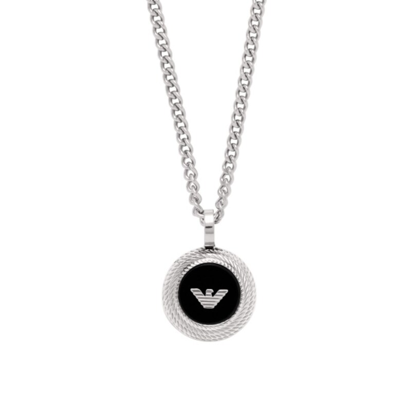 Emporio Armani Gianni Stainless Steel Onyx Disc Pendant