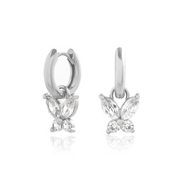 Oliva Burton Sparkle Butterfly Silver Crystal Hoop Earrings