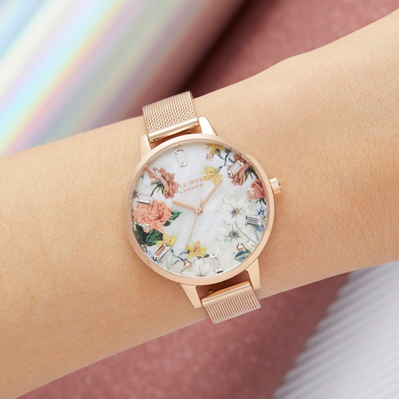 Olivia Burton Sparkle Flower Rose Gold Tone Bracelet Watch
