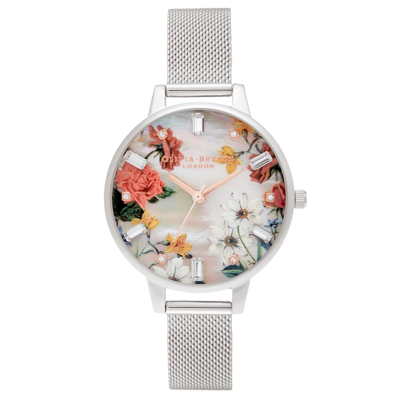 Olivia Burton Sparkle Flower Stainless Steel Bracelet Watch