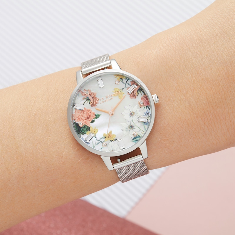 Olivia Burton Sparkle Flower Stainless Steel Bracelet Watch