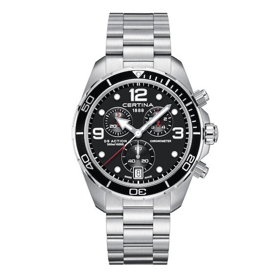 Men's Certina Ds Action Black Dial & Stainless Steel Bracelet Watch