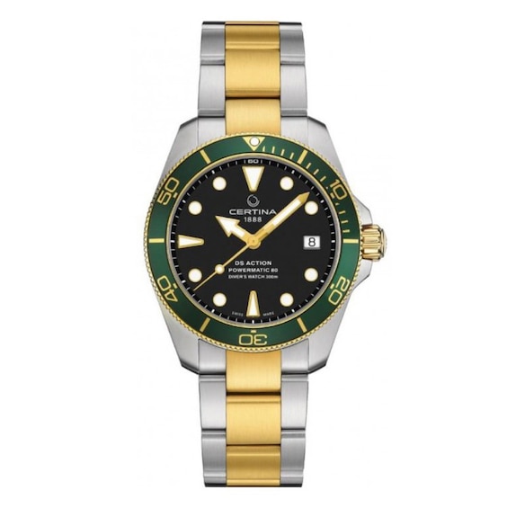 Men's Certina Ds Action Diver 38Mm Black Dial Two Tone Bracelet Watch