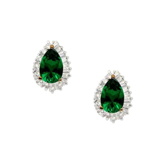 CARAT* LONDON Eleanor Silver Green Stone Stud Earrings