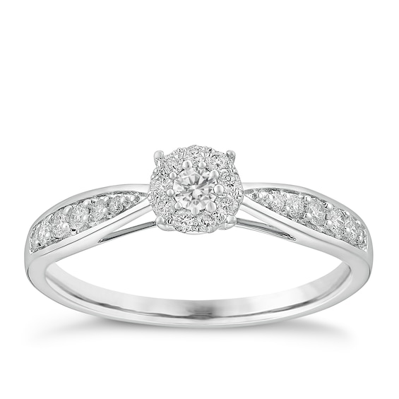 9ct White Gold 0.25ct Diamond Halo Cluster Ring