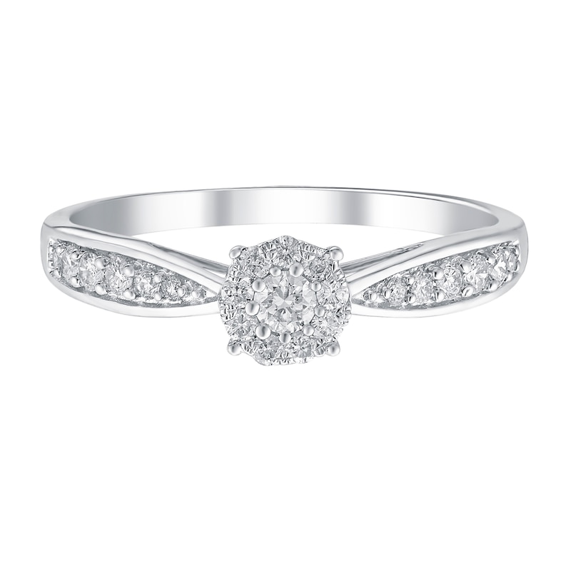 9ct White Gold 0.25ct Total Diamond Halo Cluster Ring