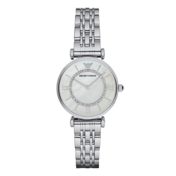 Emporio Armani Ladies MOP and Crystal Dial Stainless Steel Bracelet Watch