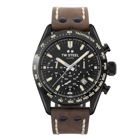 TW Steel Chrono Sport Mens Brown Leather Strap Watch