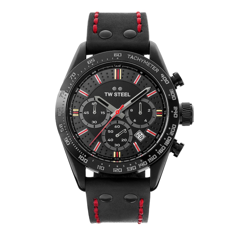 TW Steel Chrono Sport Men's Black Leather Strap Watch