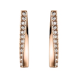 BOSS Rose Gold Tone Swarovski Crystal Bar Stud Earrings