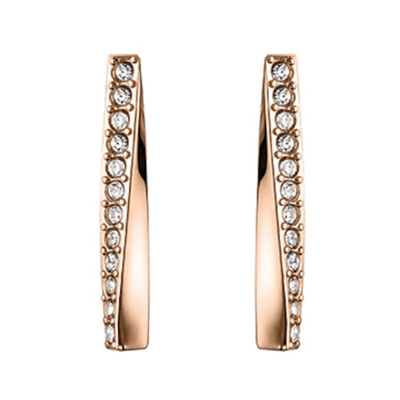 BOSS Rose Gold Tone Swarovski Crystal Bar Stud Earrings