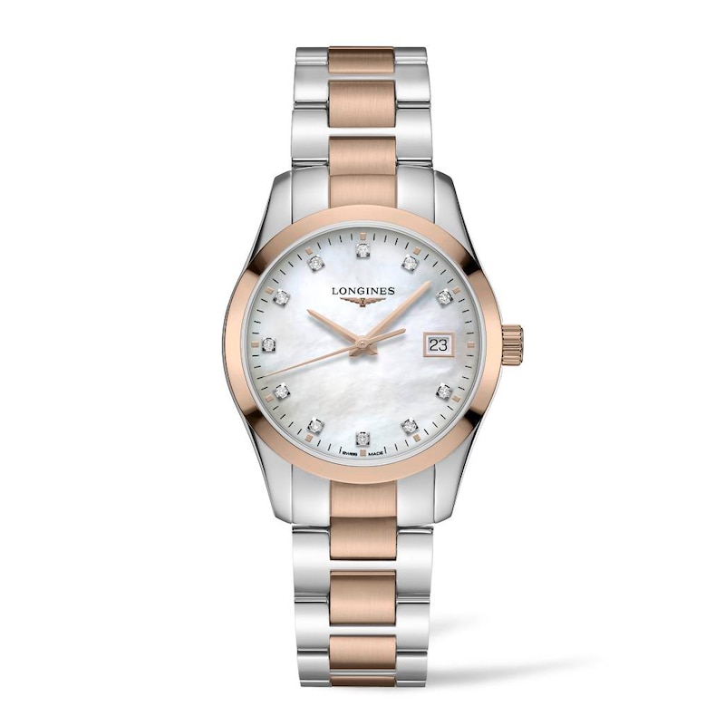 Longines Conquest Classic 34mm Ladies' Diamond Mother of Pearl Dial Watch