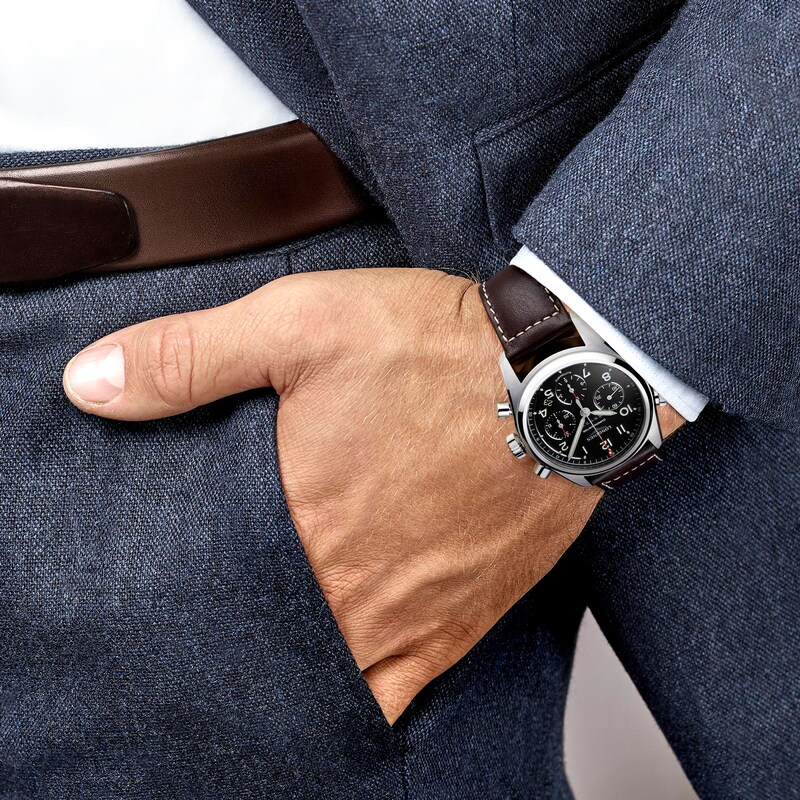 Longines Spirit Chrono Men's Brown Leather Strap Watch