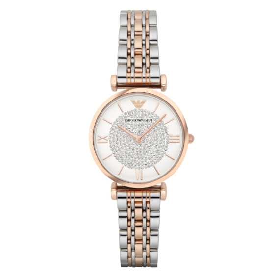 Emporio Armani Ladies Crystal Dial Rose Gold Two Tone Bracelet Watch