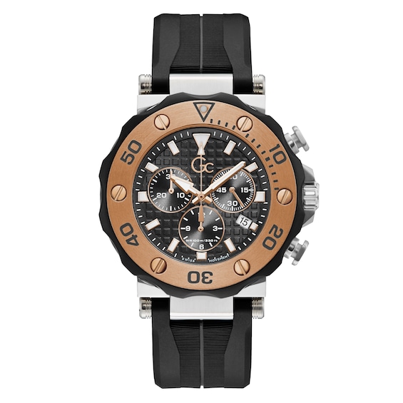 Gc Divercode Men’s Chronograph Black Silicone Strap Watch