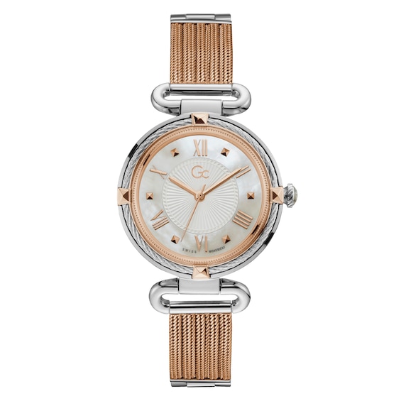 Gc Cablechic Ladies Mother Of Pearl Rose Gold Tone Bracelet Watch