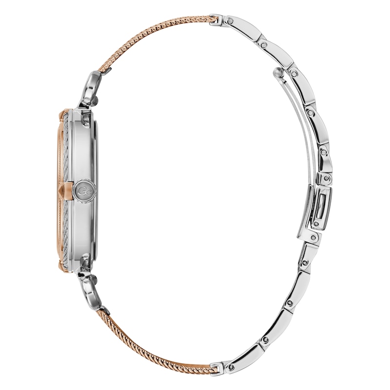 Gc Cablechic Ladies' Mother Of Pearl Rose Gold Tone Bracelet Watch