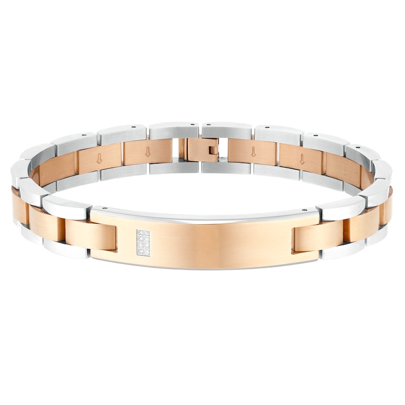 Men's Stainless Steel And Rose Gold Colour Diamond Bracelet