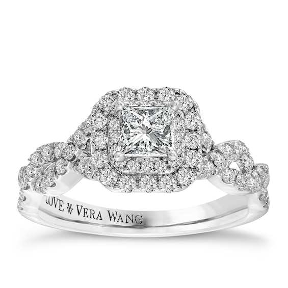 Vera Wang Platinum 0.95ct Total Diamond Princess Halo Ring
