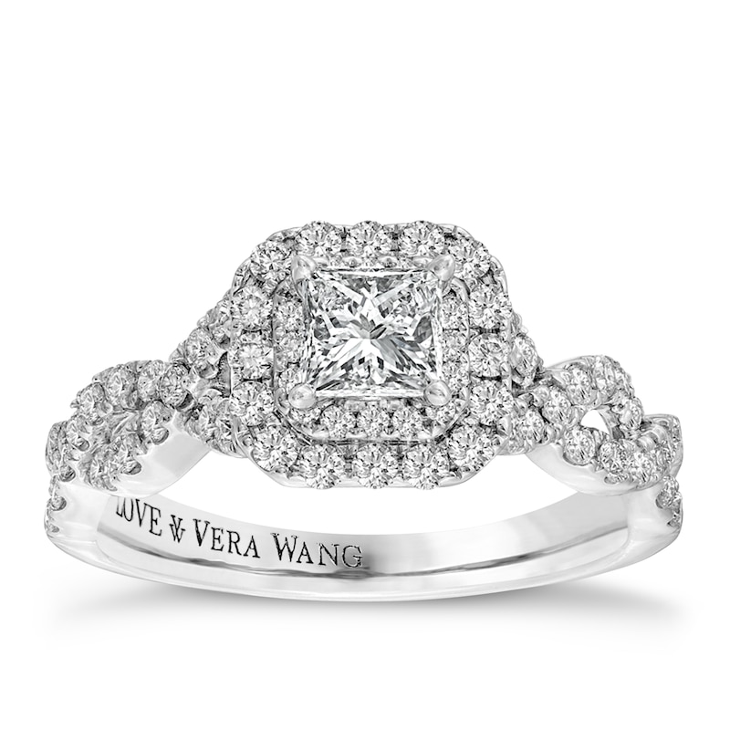 Vera Wang  Platinum 0.95ct Total Diamond Princess Halo Ring