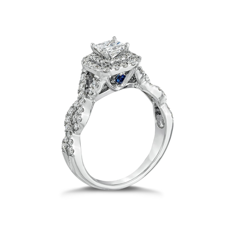 Vera Wang  Platinum 0.95ct Total Diamond Princess Halo Ring