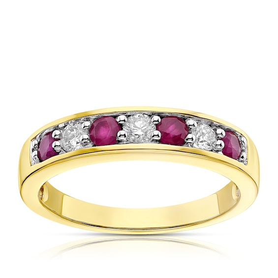 18ct Gold Ruby and 0.20ct Diamond Half-Eternity Ring