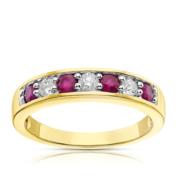 18ct Gold Ruby & 0.20ct Diamond Half-Eternity Ring