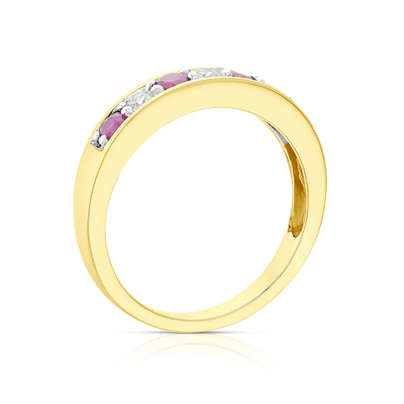 18ct Gold Ruby & 0.20ct Diamond Half-Eternity Ring