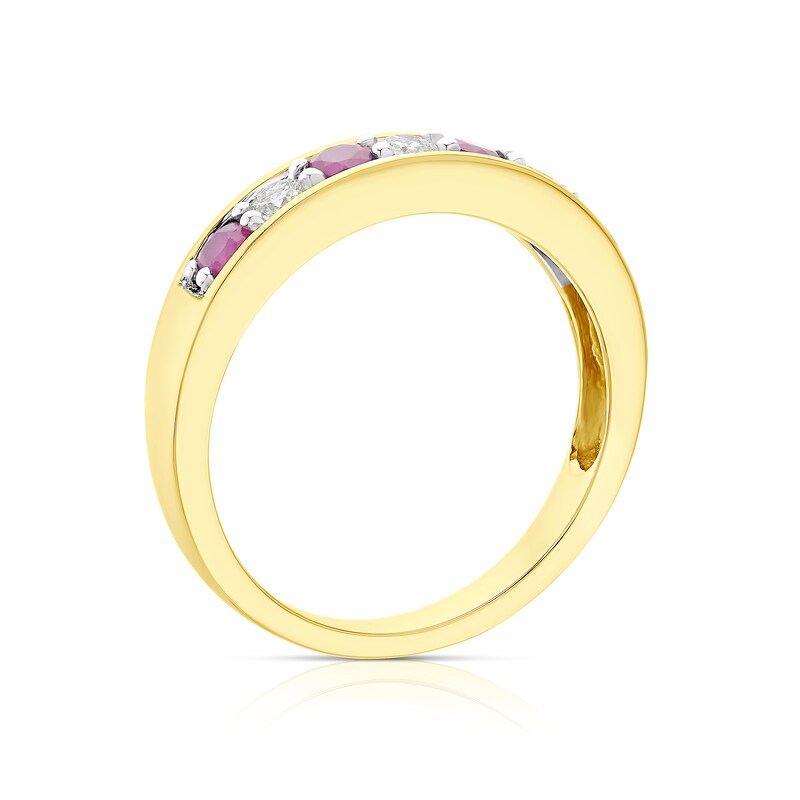 18ct Gold Ruby & 0.20ct Diamond Half-Eternity Ring | Ernest Jones