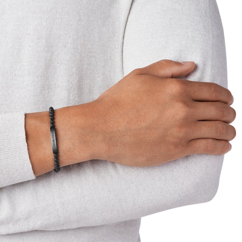 Emporio Armani Men's Raw Black Bead Bracelet