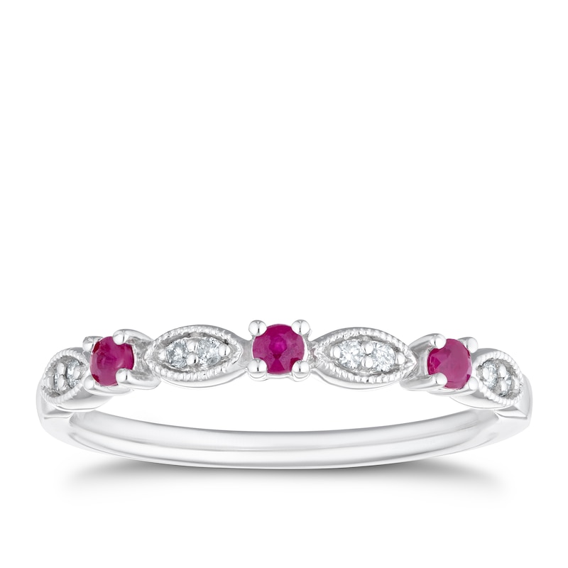 9ct White Gold Ruby & Diamond Eternity Ring