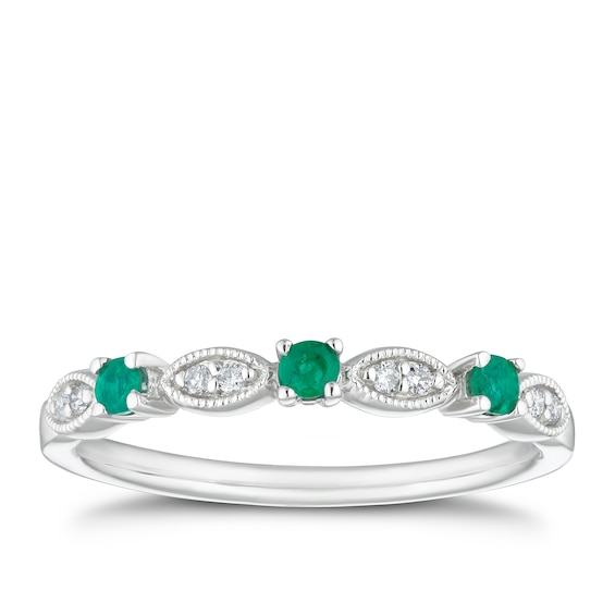 9ct White Gold Emerald and Diamond Vintage Eternity Ring