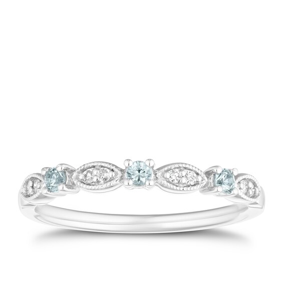 9ct White Gold Aquamarine and Diamond Eternity Ring