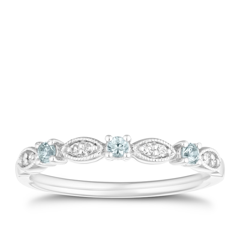 9ct White Gold Aquamarine & Diamond Eternity Ring