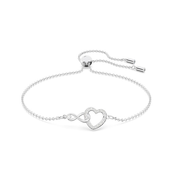 Swarovski Rhodium Plated 7 Crystal Infinity Heart Bracelet