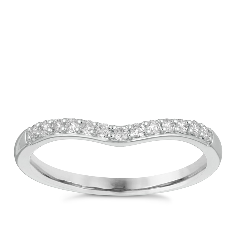 9ct White Gold 0.15ct Claw Set Diamond Shaped Wedding Ring