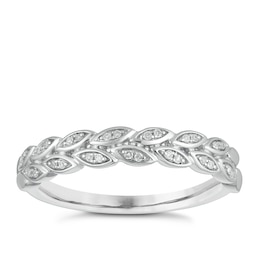 9ct White Gold Diamond Leaf Wedding Ring