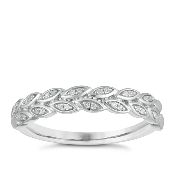 9ct White Gold Diamond Leaf Wedding Ring