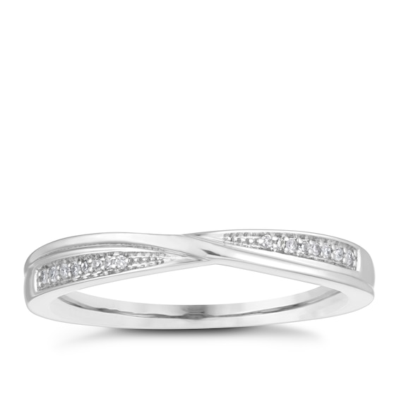 9ct White Gold Diamond Crossover Wedding Ring
