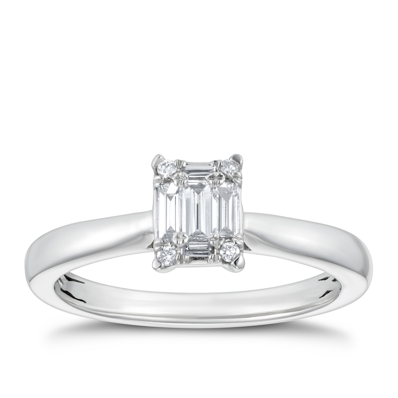 Platinum 0.20ct Total Diamond Round & Baguette Ring