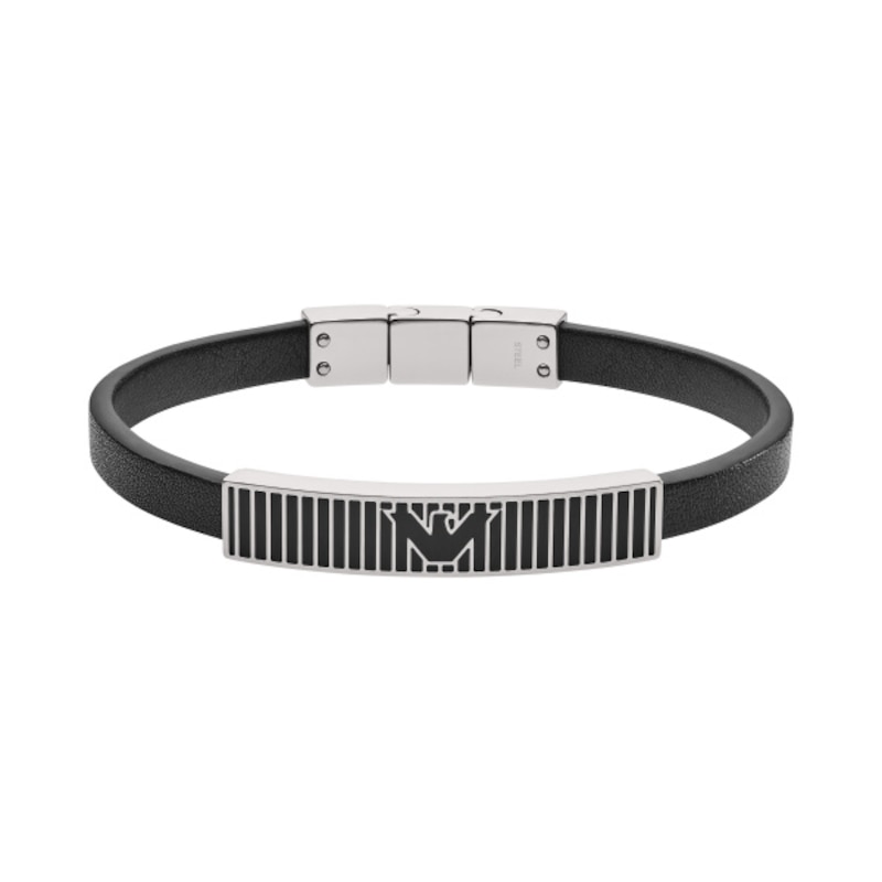 Main Image 1 of Emporio Armani Black Leather & Stainless Steel Bracelet